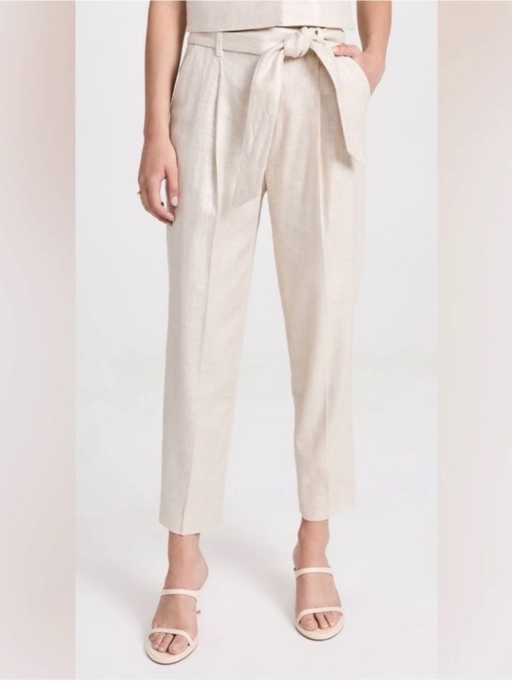 Tie-Waist Cream Paperbag Trousers - Women's Pants